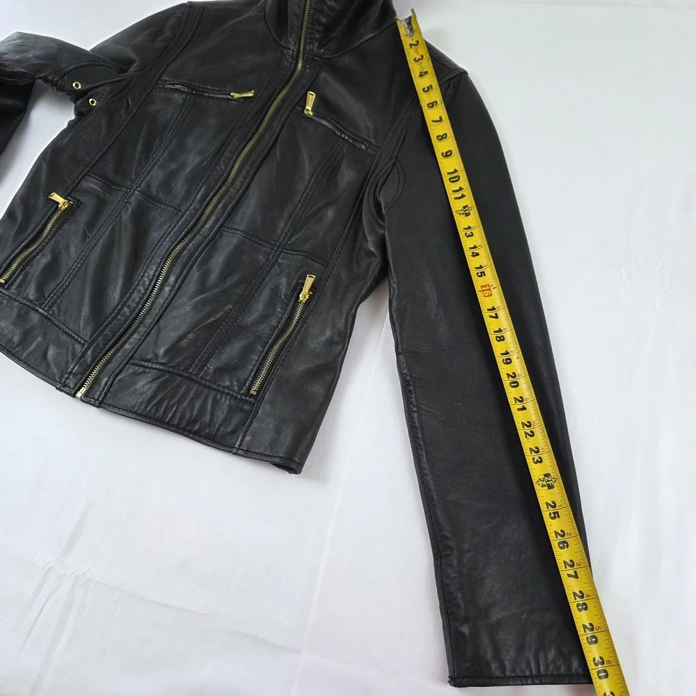 Michael Kors Jacket Womens XL Black Leather Moto Full Zip Sherpa Collar Lined